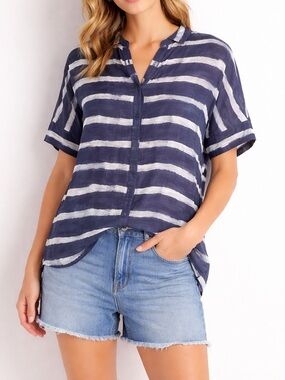 Lafayette 148 New York • Silk‎ Blend Striped Short Sleeve Button Up Shirt Top M